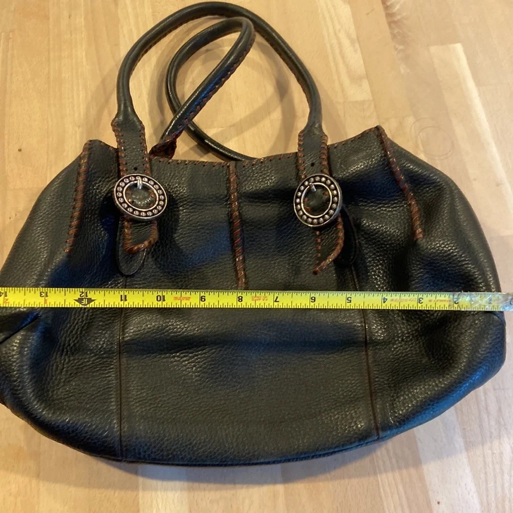 BRIGHTON Rayann Dark Brown Pebble Leather Braided Handles Whipstitch Satchel